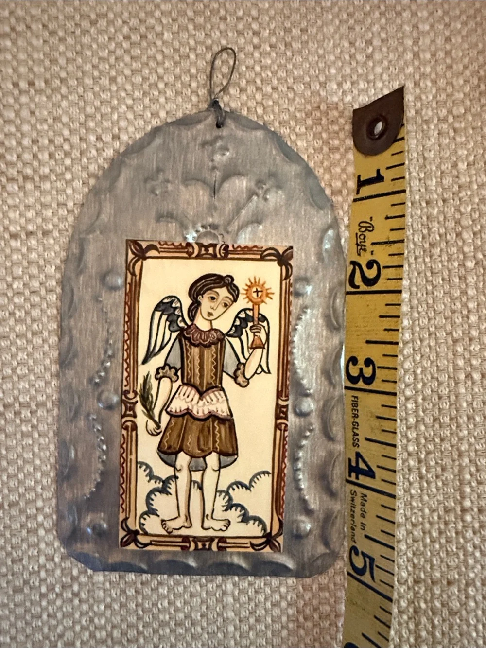 Handcrafted San Gabriel Religious Silver-Tone Punched Tin Angel Wall Plaque -